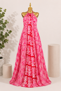 KAIOU Sade Maxi Dress, Adire-inspired halter-neck maxi dress in pink, red and white — product image 1