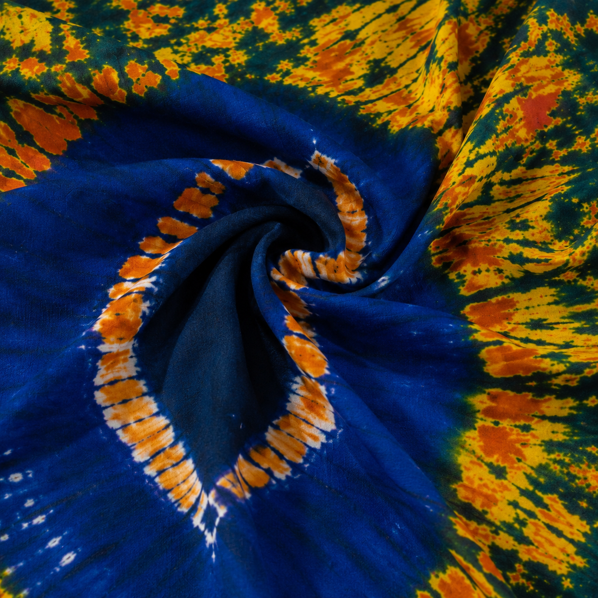 KAIOU Yemoja Maxi Dress, Adire-inspired halter-neck maxi dress in cobalt blue, yellow, orange and green — product image 3